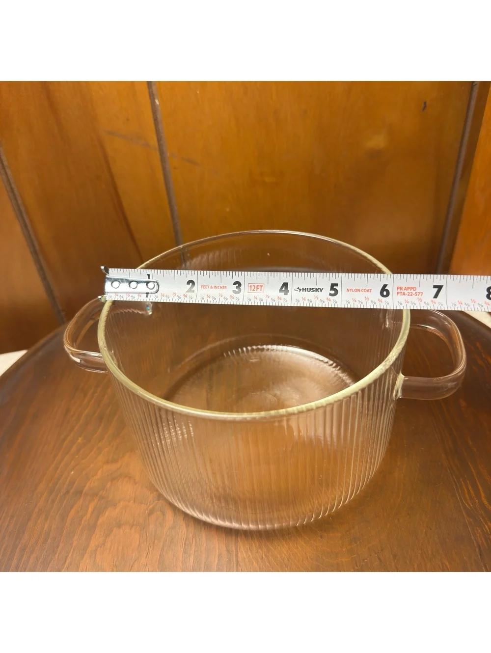 Vintage Clear Ribbed Glass Pot With Double Handles 6.5 Inch Serving Bowl
